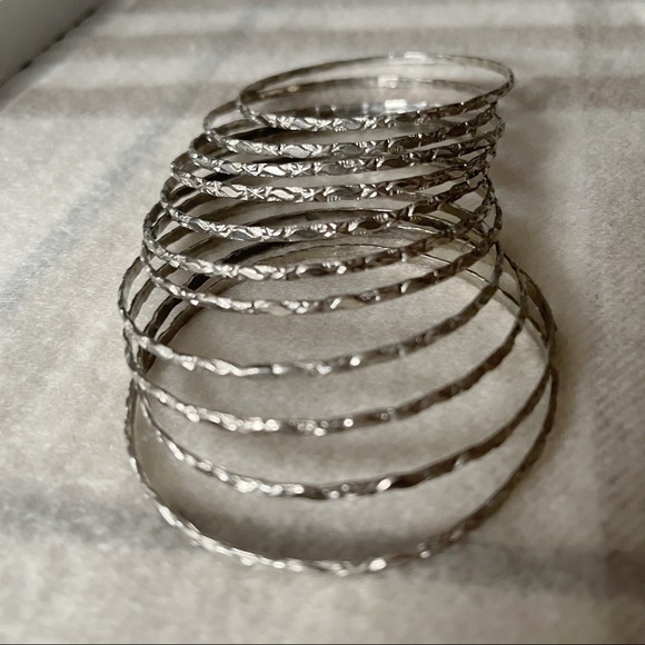 Bundle of 11 Silver Tone Bangles Bracelets - Picture 3 of 5